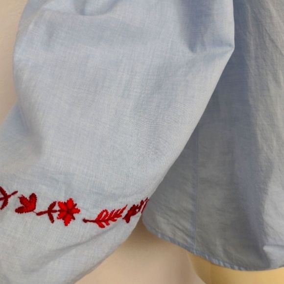 beachlunchlounge Blue Red Puff Sleeve Embroidered Off Shoulder Top Sz XS Boho - Picture 4 of 10